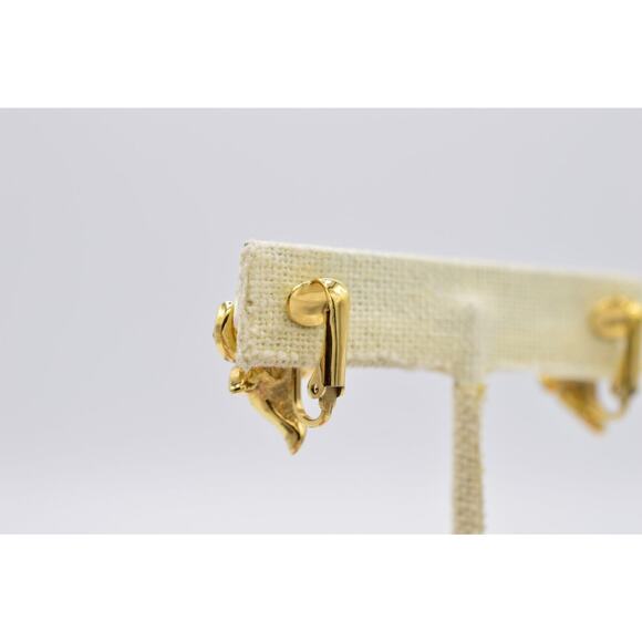 Atwood & Sawyer Vintage Clip Earrings Pearl Flower Crystal Gold A&S Signed BinZ - Picture 9 of 10